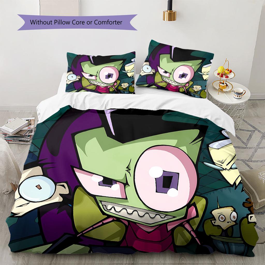 Invaderzim Pattern Bedding Quilt Set Quilt Cover Pillowcase Home Decoration Birthday Gift (1 * Duvet Cover + 2 * Pillowcase, Without Core)