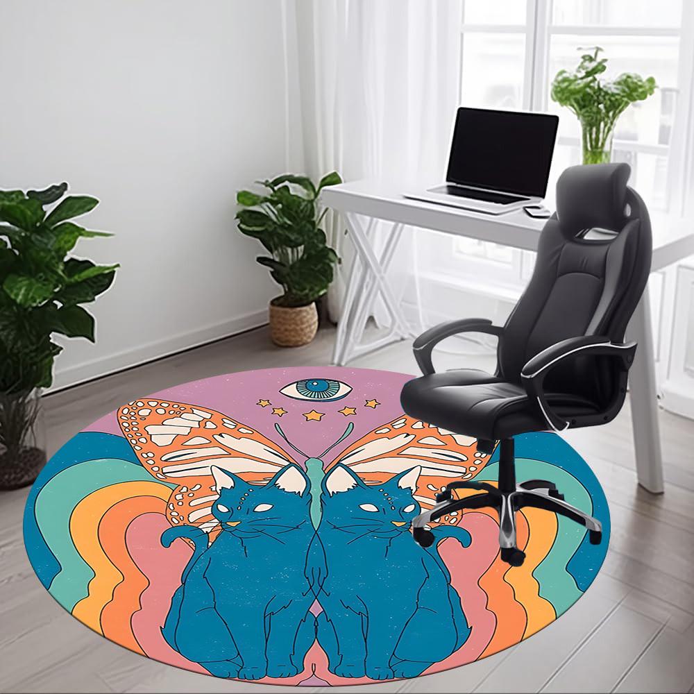 

1 шт. Круглый ковер с рисунком «Кошки-бабочки» для офиса, комнатный коврик, подходит для офиса, под офисные кресла, спальни, гостиной, домашнего декора190 80cm by 80cm