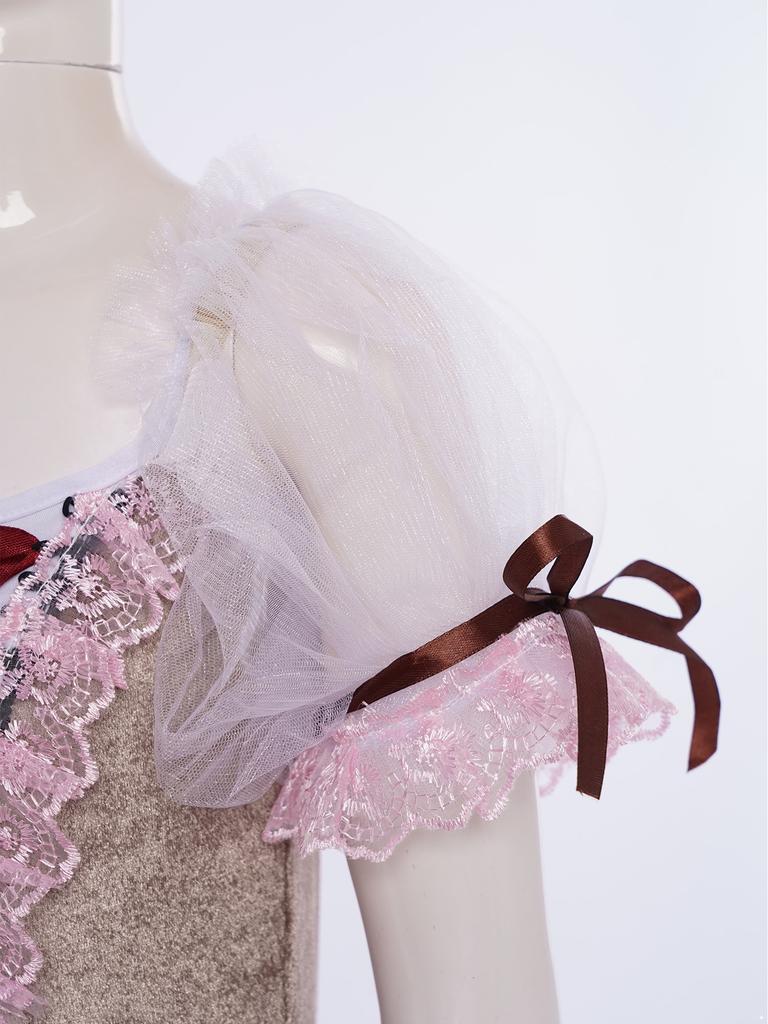 Mädchen Puffärmel Schichtkleid Tüllkleid Spitzenbesatz Samt-Oberteil Schnürung am Rücken Ballett Kostüm