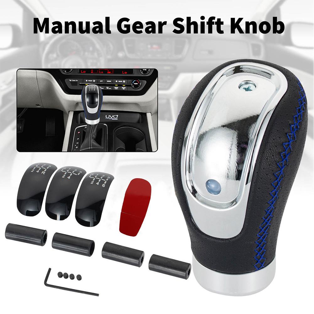 Universal Five/Six Speed Three-mode Panel PU Leather Shift Knob Manual Transmission Car Shifter Lever, Blue lines