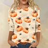 Women's Fashionable Casual Three-Quarter Sleeve Halloween Print Round Neck Top