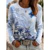 2026 Herbst Neues Damen Langarm Rundhals Lässiges T-Shirt mit Buntem Blumendruck Pflanzenelementen Outdoor Chic Top