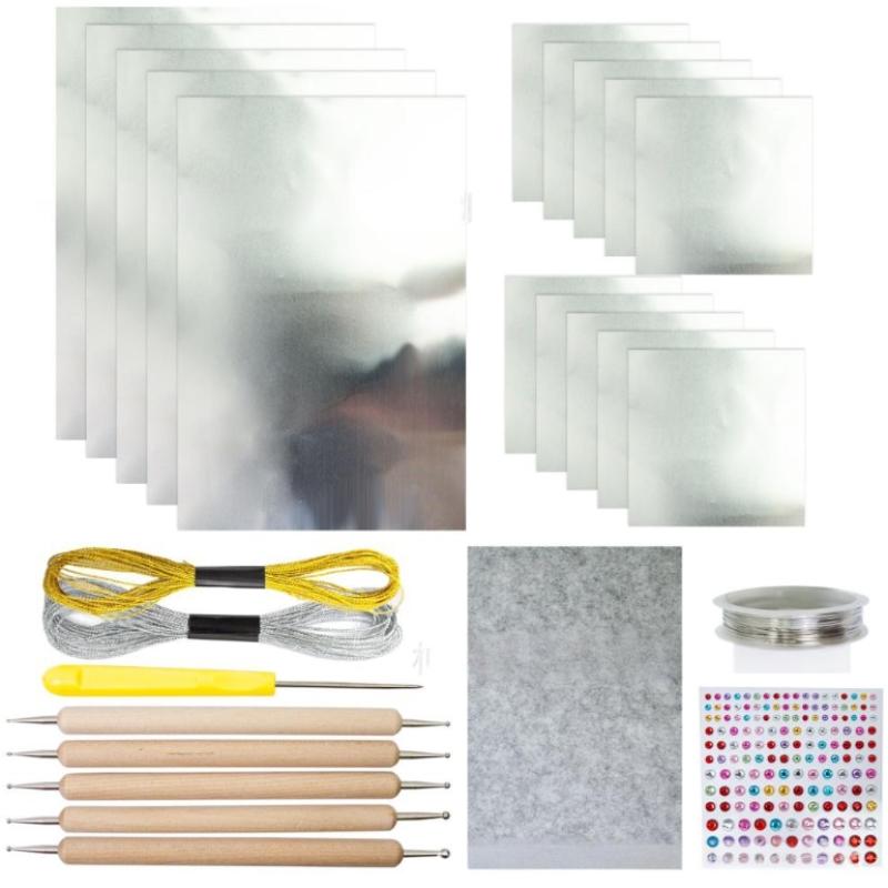 70 mm tjock Guld Folie Konst Relief DIY Jul Guld Silver Dekorativt Hänge Kombination Tenn Folie Papper Hantverk Syverktyg Set