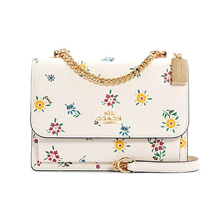 Coach Klare 21 Floral Print Flap Chain Leather Accordion Shoulder Crossbody Bag Small Women bags White C4090-IMCAH
