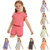 Children's Fashionable Comfortable  Casual Short-sleeve Top And Shorts Two-piece Set