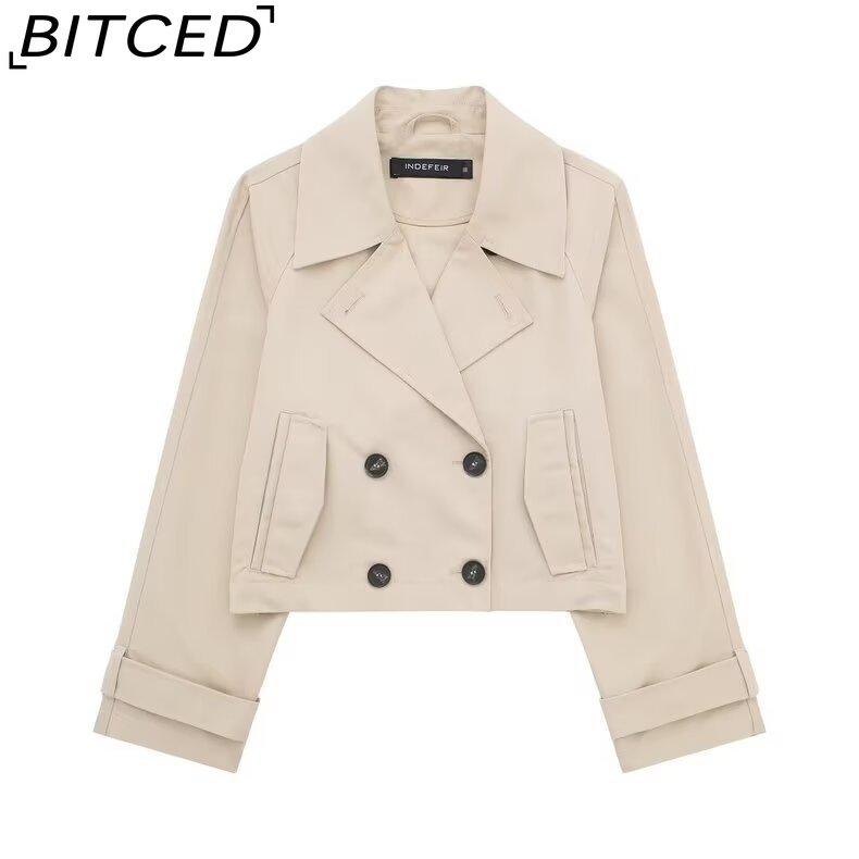 BITCED Женская модная осенне-зимняя французская двубортная куртка-тренч укороченная верхняя одежда XS абрикосовый