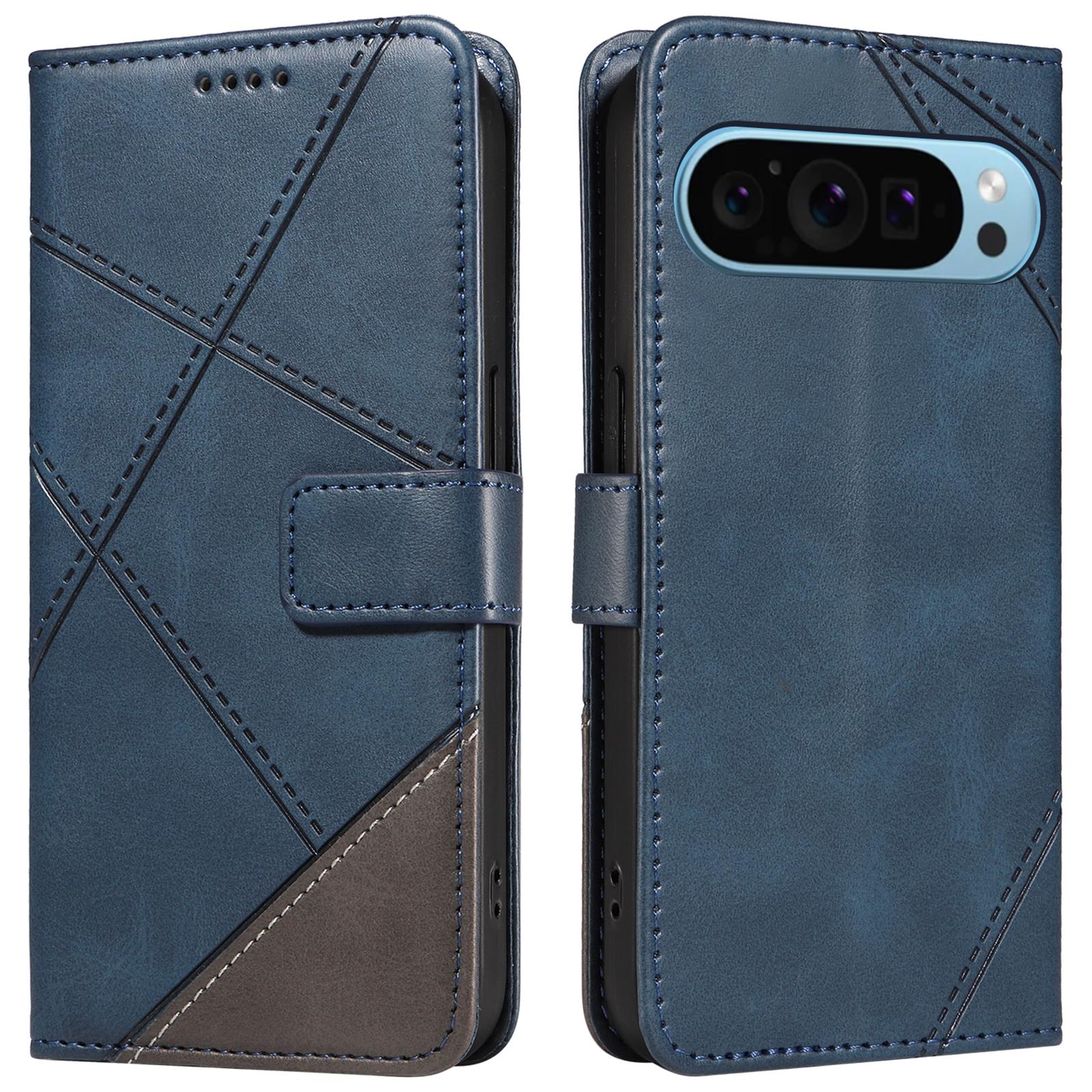 

For Google Pixel 10 Pro/10/9 Pro/9 Case Geometric Line PU Leather Phone Cover with Card Holder Blue