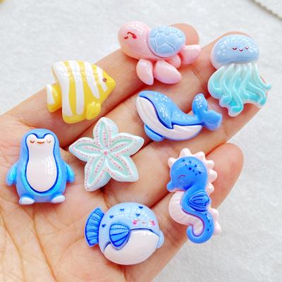 10 Stück Bunte Harz Cartoon Pinguine, Wale, Schildkröten, Seesterne, Kleine Fische Figur Flache Rückseite Scrapbooking DIY Dekor Basteln