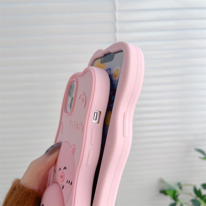 Cartoon Pig 3D rozměrné pouzdro na telefon pro iphone 14 Plus 13 12 Pro 11 Max 14pro13pro růžové Měkký silikonový kryt s korálky Lanyard