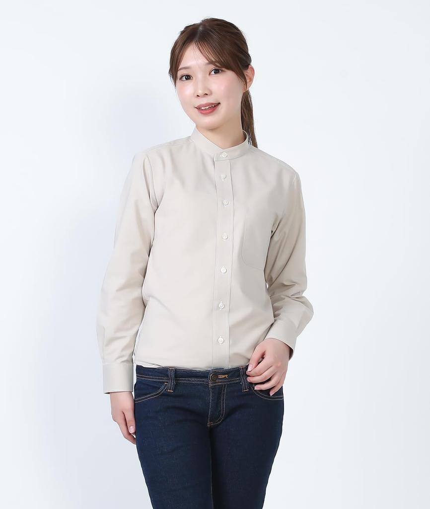 Seven Uniform GH7021-6 Beige SS Long Sleeve Stand Collar Shirt, Oxford Clothes, Restaurant Uniform