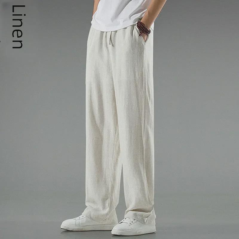 Men's Summer Thin Cotton Linen Wide-Leg Pants - Chinese Retro Style