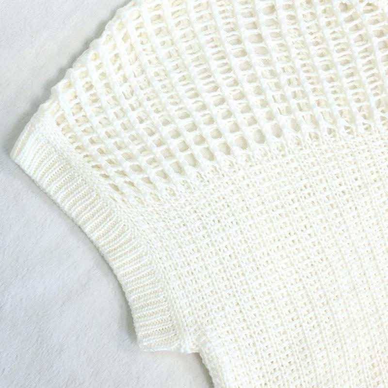 New Summer Hollow-Out Knit Cover-Up: Women's Mid-Length Side Slit Fashionable Top/Dress