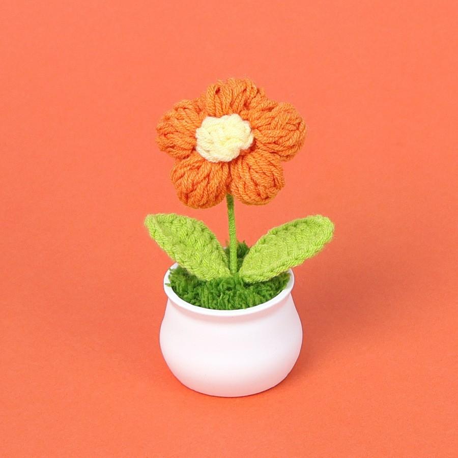 Hand-Knitted Wool Fake Flowers Set: Sunflower, Carnation, Tulip - Desktop Decor, Teacher/Student Gift, Everlasting Bouquet