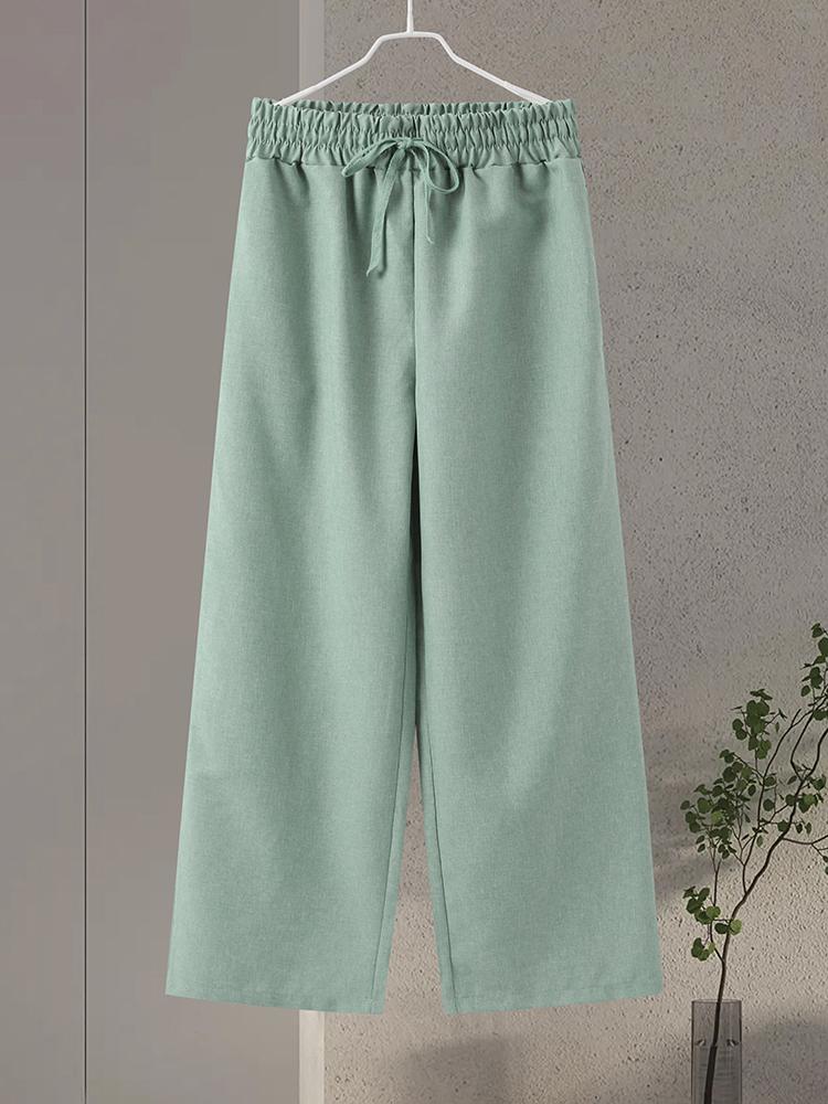 Vintage Solid Shirt Trousers Suit Women Single Breasted Long Sleeve Shirt Wide Leg Pants Summer Female Set