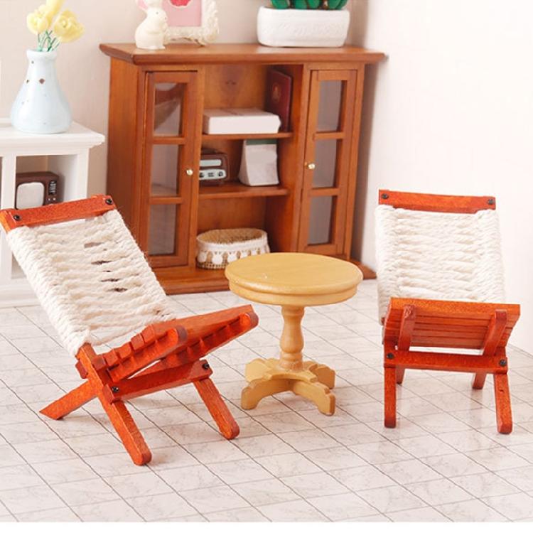 Miniature Dollhouses Display Beach Chair Accessory 1/12 Scale, Realistic Zakka Wood Chair Dollhouses Props