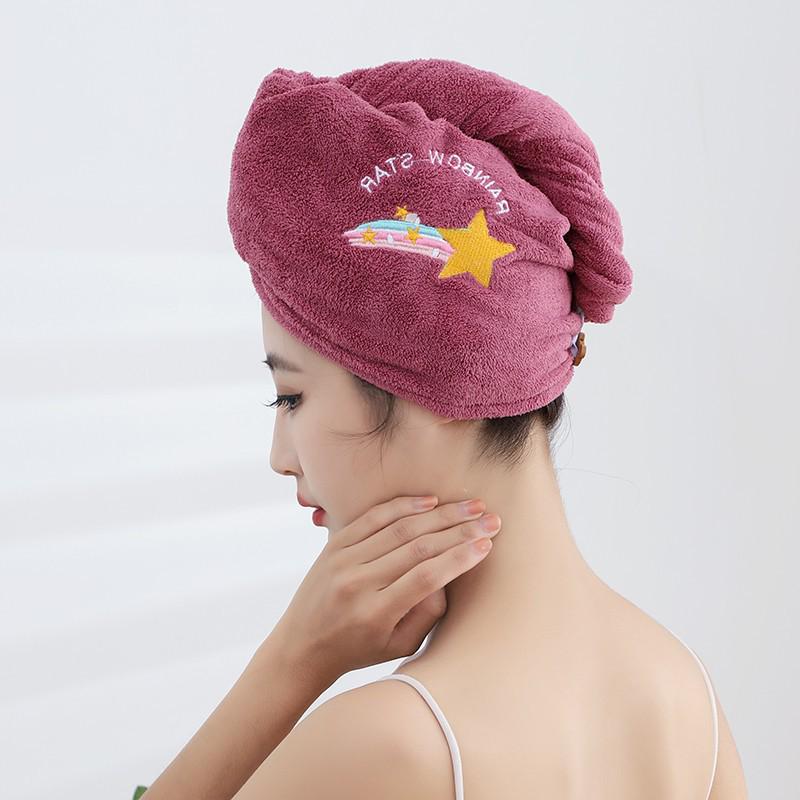 Women's Coral Fleece Embroidery Bath Cap - Soft, Absorbent, Thick Dry Hair Towel Wrap