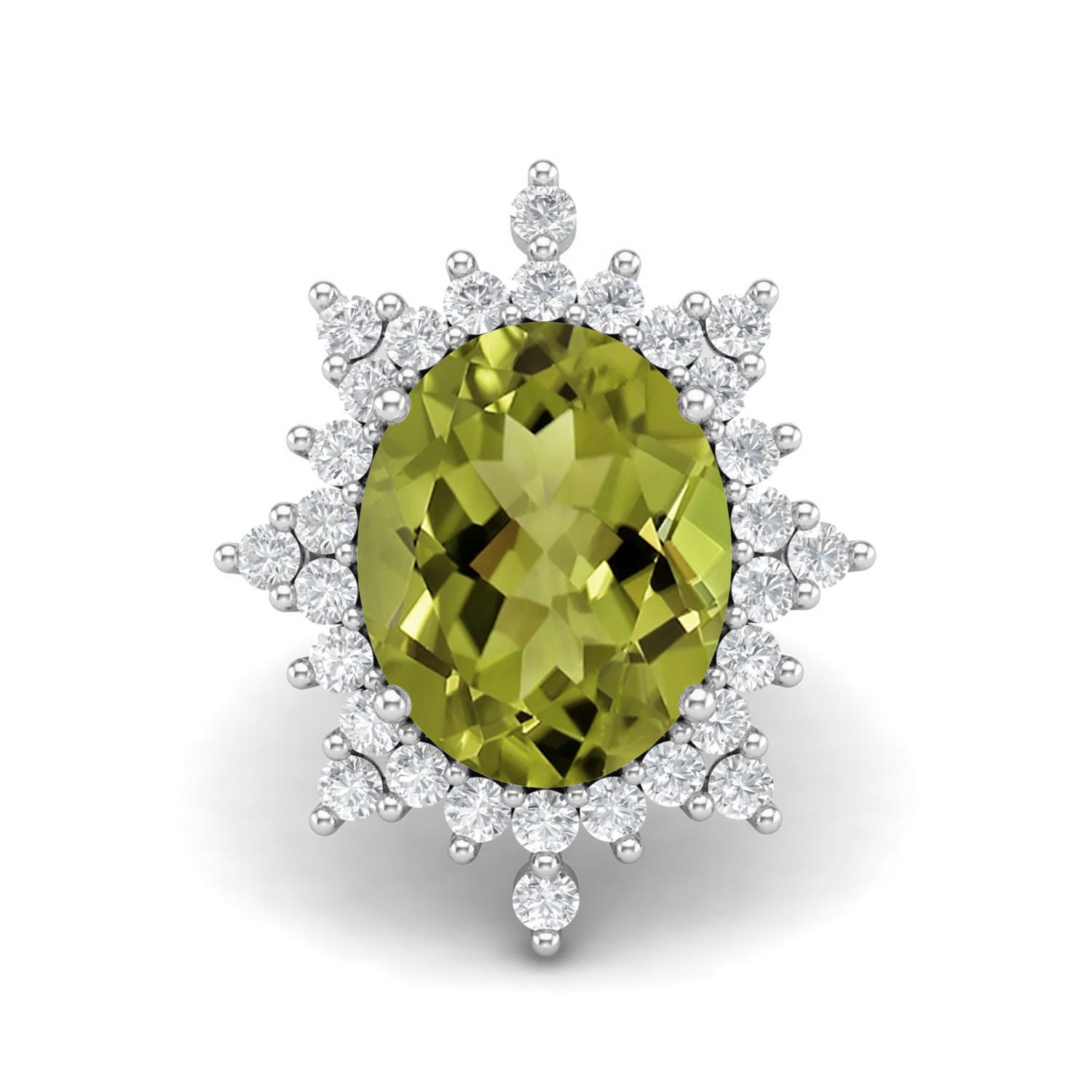 15X12mm Oval Peridot 925 Sterling Silver Solitaire Accents Cocktail Women Wedding Ring 7