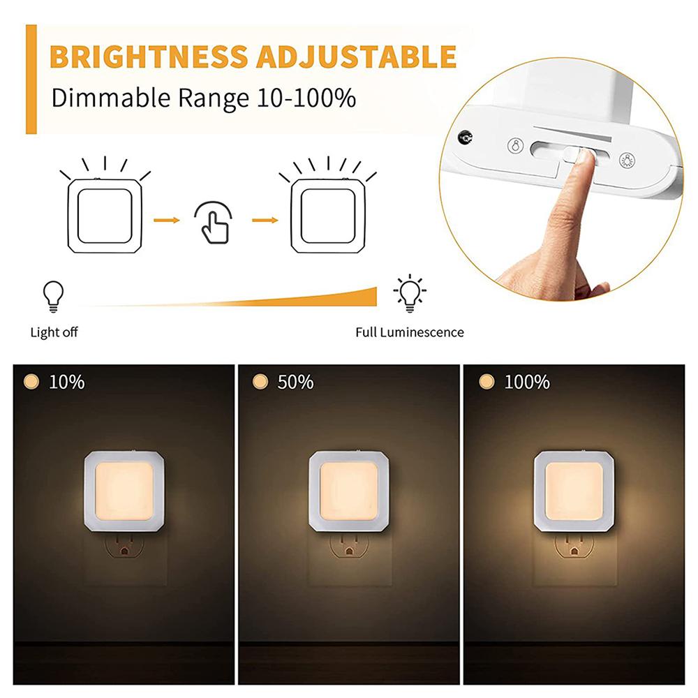 2Pcs EU Plug Square Night Light Stepless Dimmable Motion Sensor Lamp for Bedroom Hallway