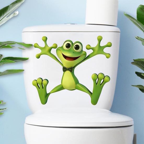 Toilet Lid Stickers, Cartoon Frog Design,Waterproof Bathroom Wall Decal, Removable Wall Stickers for Toilet Tank And Ceramic Tile