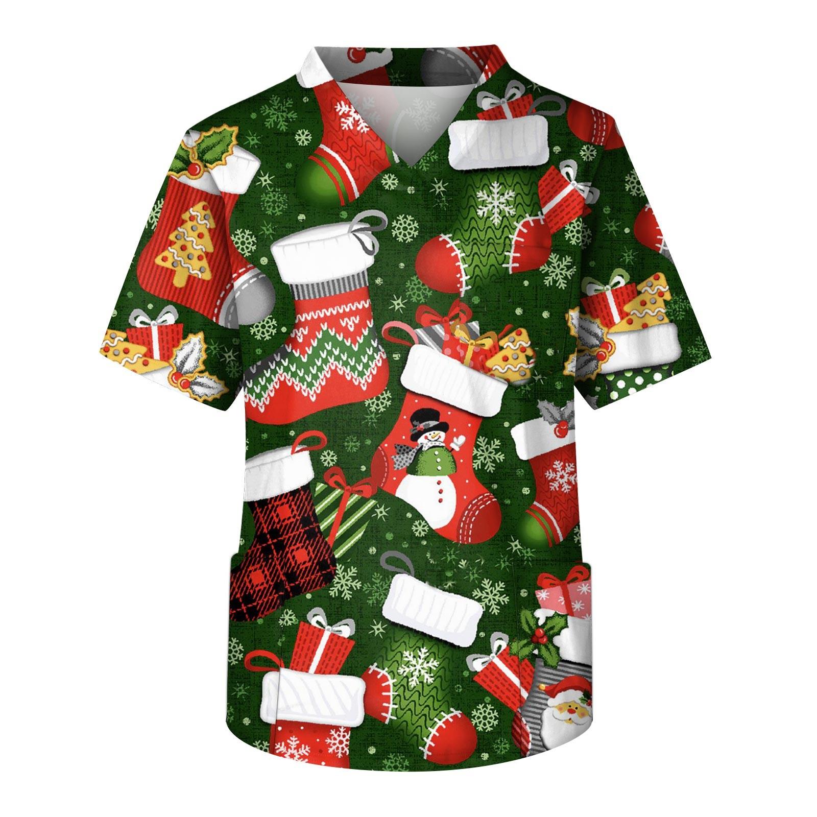 

Мужской топ с короткими рукавами и V-образным вырезом с рождественским принтом и нагрудным карманом S