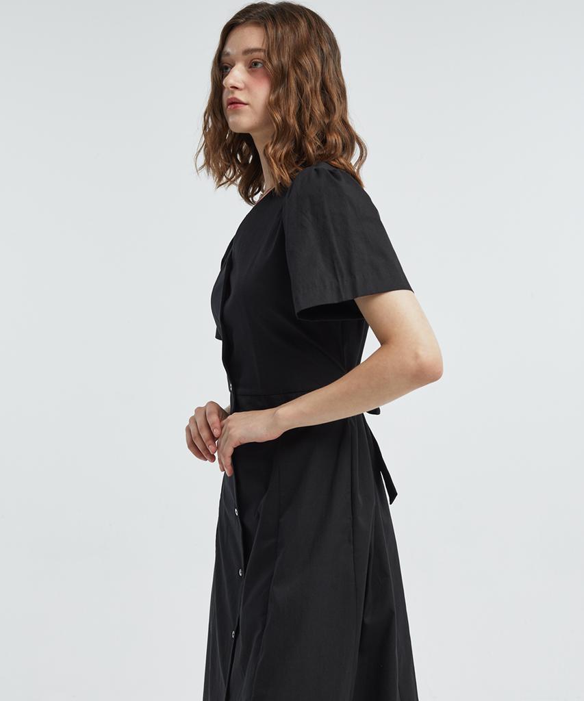 MANAVIS7 V-Neck Shirt Dress [Black]