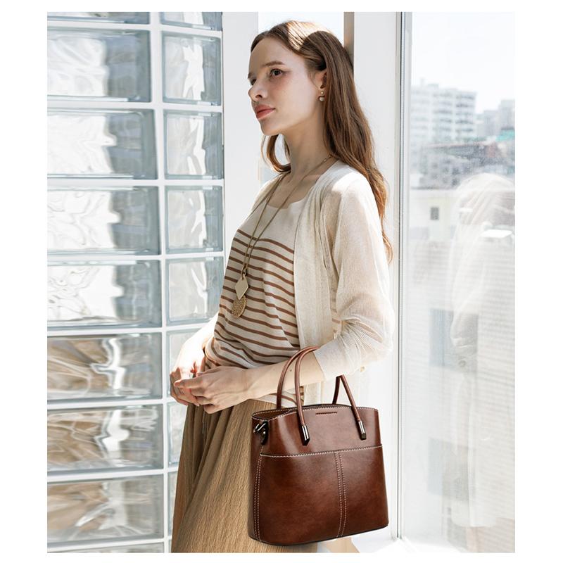 Oily Wax Leather Handbag Niche High-end Commuter Shoulderbag Female Large-capacity Messenger Bag