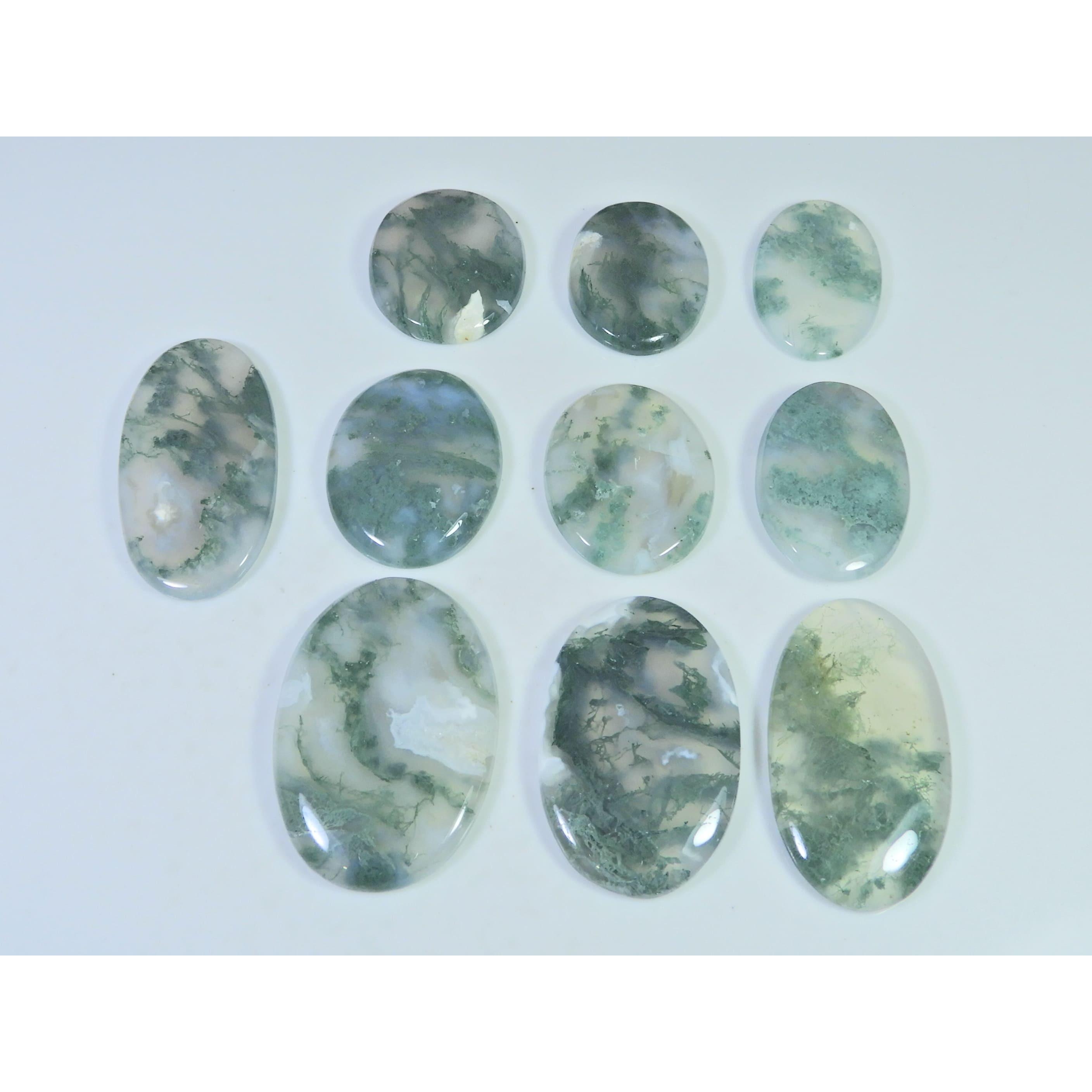 365Cts. Natural Moss Agate Opal Oval Cabachon Loose Gemstone 10 Pcs Lot C-2649