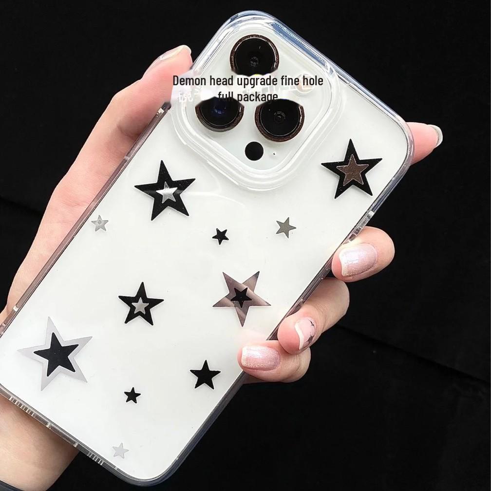 "Niche Black Star Transparent Case for iPhone 13/12/11 Pro/XR/XS/8/7"