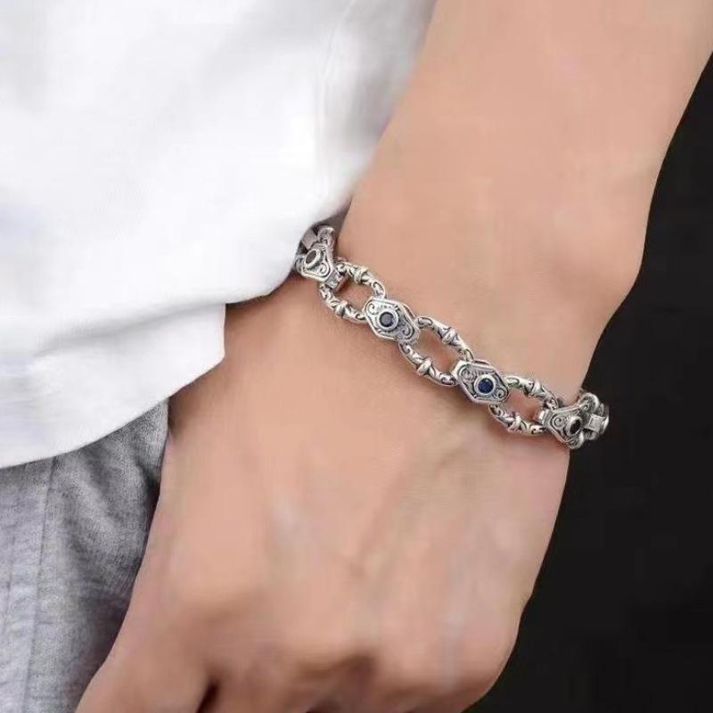 Bracelet tendance en rotin argenté pour homme et femme, style rétro hip-hop, style punk dominateur