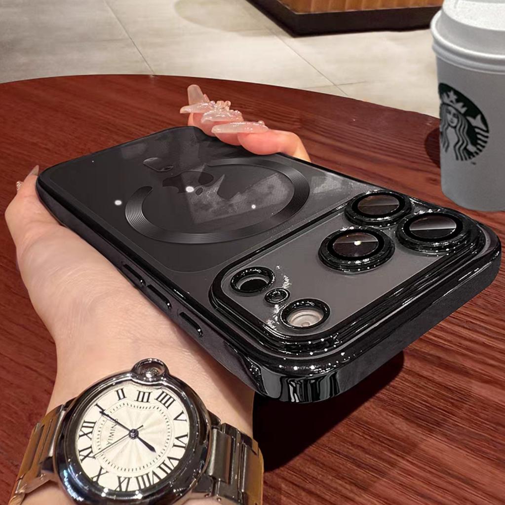 Plating Transparent for Magsafe Case for iPhone 17 16 15 Pro Max Plus 17 Air 14 13 11 12 Magnetic Camera Protector Soft Cover