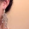 Korean Retro Baroque Pink Crystal Heart Tassel Dangle Earrings - Long Silver Needle Style