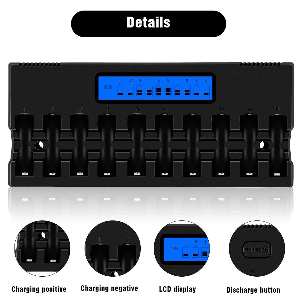 New PALO 10 Slots Fast Smart Intelligent Charger AA Battery Charger for 1.2V AA NiMH NiCD Rechargeable Battery