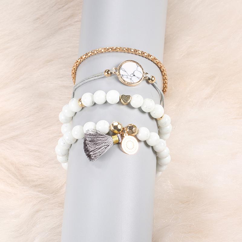 

4Pcs Bohemian Style Gradient Stone Beaded Bracelets Set For Women Girls Fashion Trend Tassel Charm Bracelet Jewelry Accessories one size