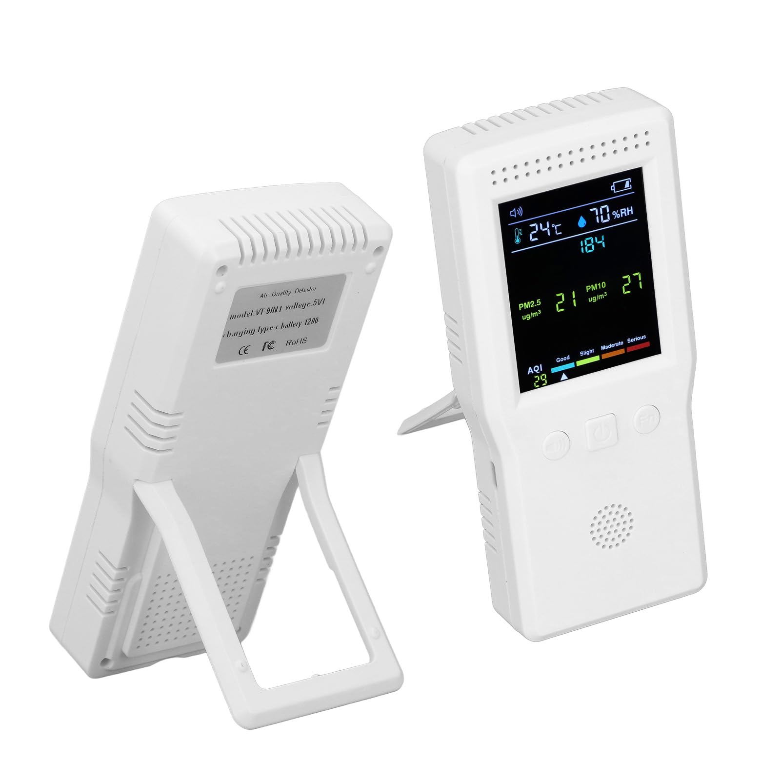 

Air Quality Indoor PM10 HCHO TVOC CO2 CO Temperature and Humidity Detector with Backlit LCD Air Quality Tester for Home and Office Monitor, PM2.5