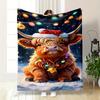 Cute Highland Cow with Santa Hat Warm Quilt- Flannel Blanket for Bedroom, Living Room, Sofa, and Nap.