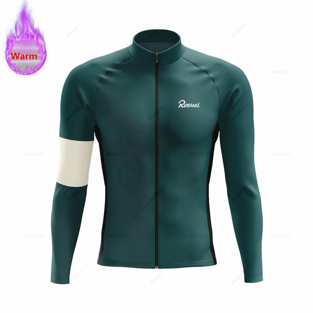 Winter Rvouei Cycling Clothing Men's Thermal Fleece Bicycling Clothing Set Outdoor MTB Bike Bib Pants Ropa Maillot Ciclismo