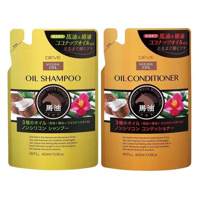 Kumano Natural Oil 3 Sorten Silikonfreier Conditioner Nachfüllpackung 400ml + Shampoo Nachfüllpackung 400ml, 1 Stück