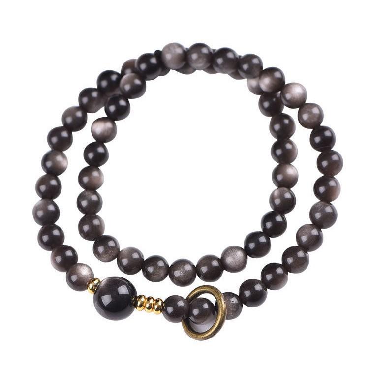 Obsidian bracelet, gold obsidian bracelet, double-circle fortune beads, new Chinese style couple's bracelet for women and men, beaded bracelet, Qixi