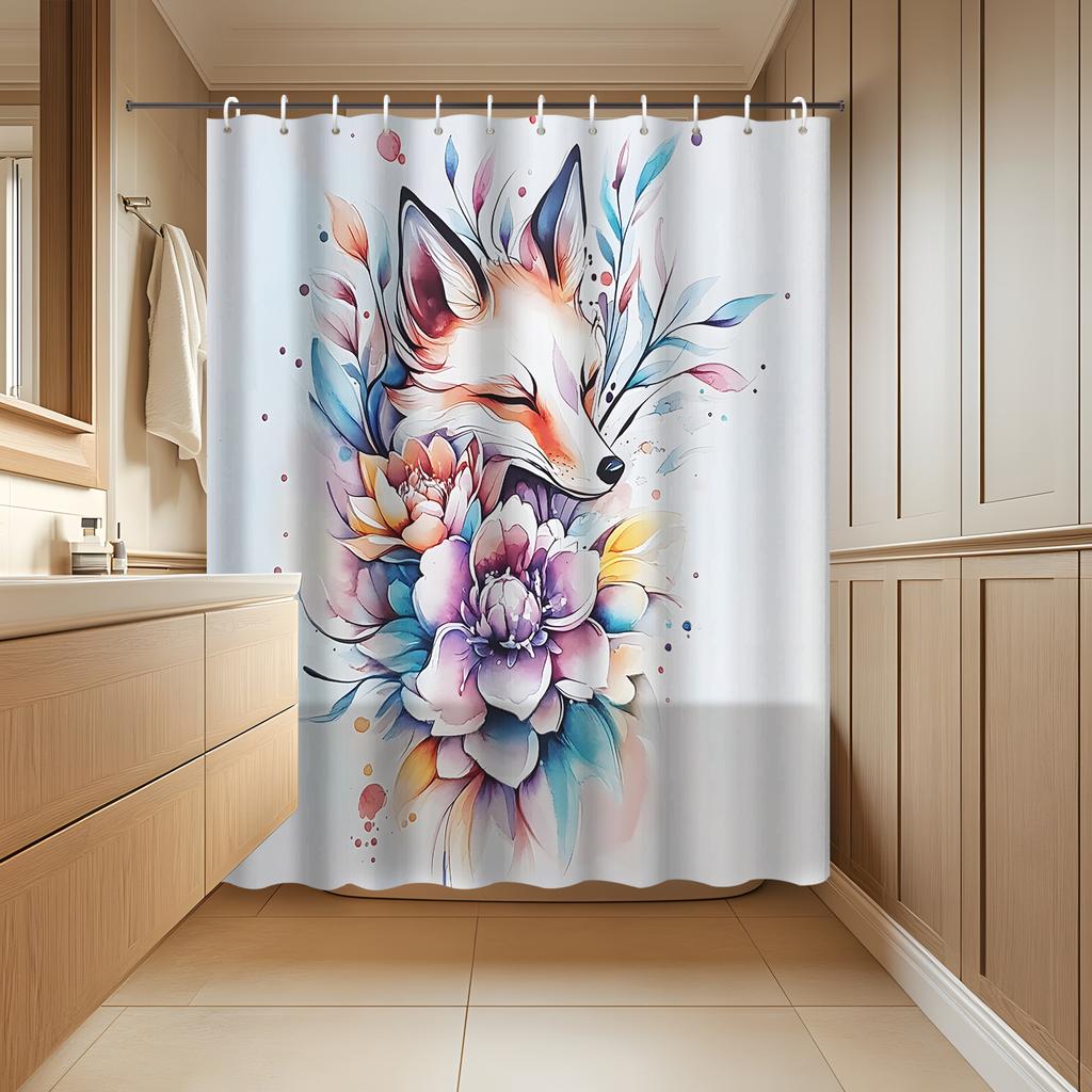 Modern Art Graffiti Fox Shower Curtain - Painted Street Style Design, Includes 12 Hooks, Decorative Bathroom Partition Curtain