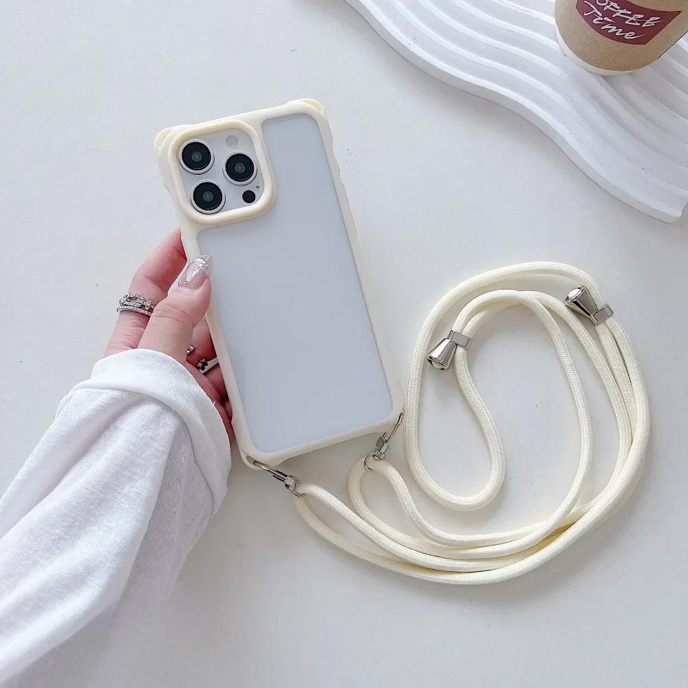 Stoßfeste Umhängeband-Handyhülle für iPhone 15 Pro Max 14 13 Verstellbares Schlüsselband Kordel Seil Transparente Klare Rückseite