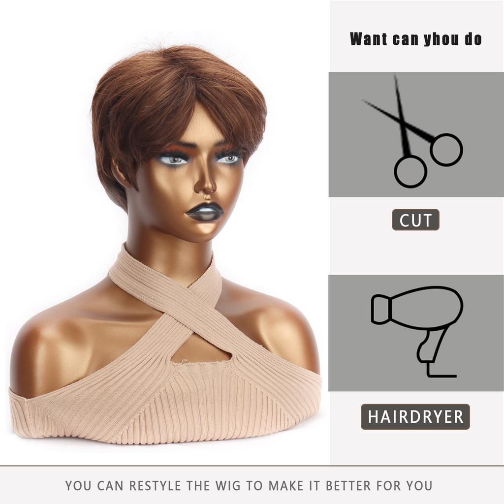 Krátké hnědé paruky pro bílé ženy Hnědé paruky Pixie střih s blond melírem Přirozeně vypadající syntetické vlasy Krátká paruka pro ženy