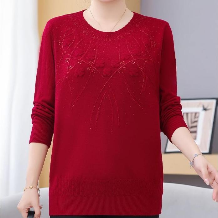 Women's Loose Plus-Size Sweater Autumn and Winter Crew Neck Printed Knitwear Soft and Skin-Friendly Stretch Pullover Top