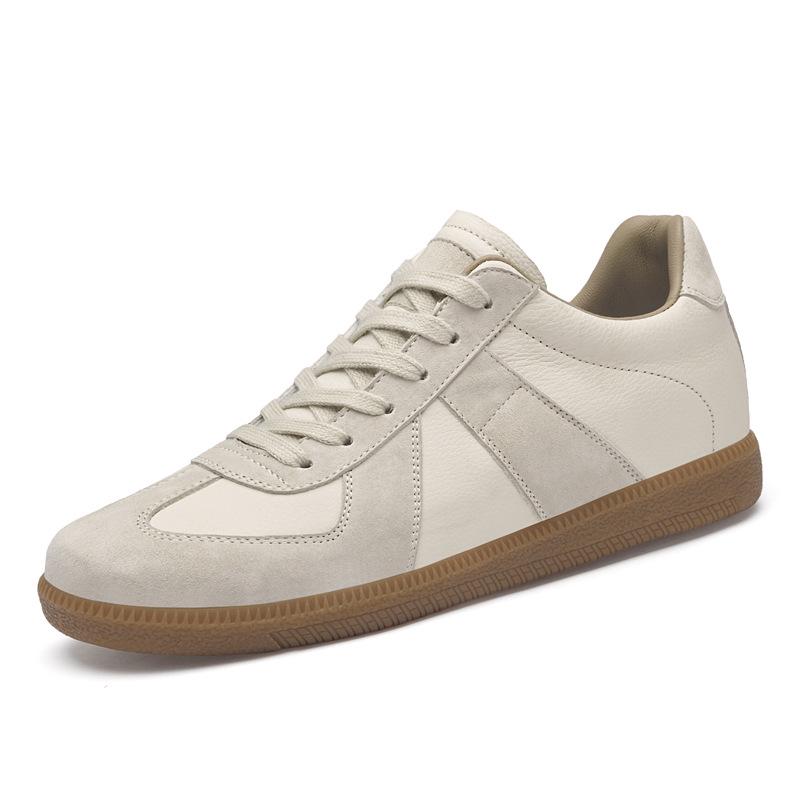 Men's German Cowhide Training Shoes: 8CM Height Boost, Lightweight, Comfortable, Casual Lace-Up with Soft Rubber Sole.