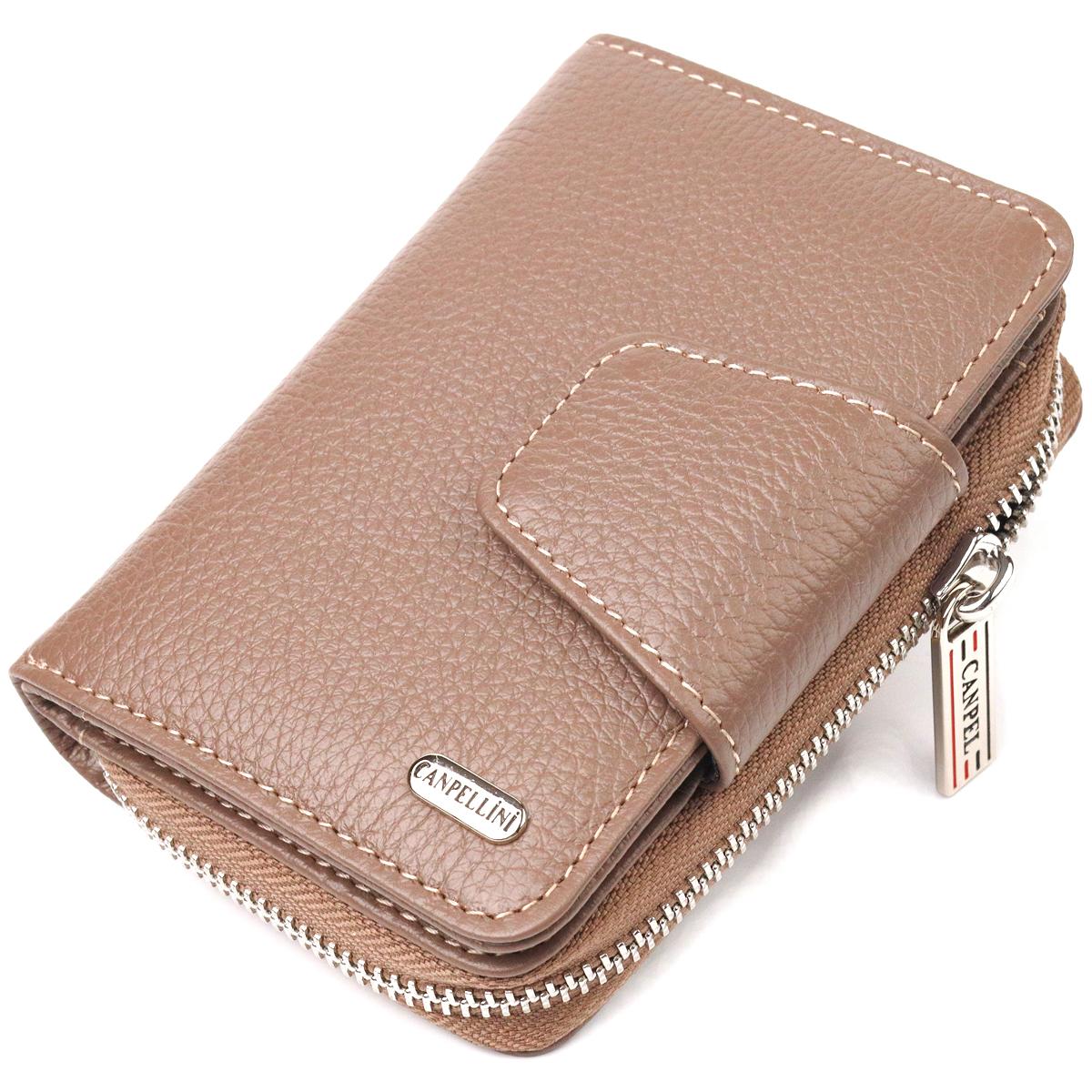 

Надійне вертикальне портмоне женскон з монетницею на блискавці з натуральної шкіри флотар CANPELLINI Wallet 21606 Бежеве