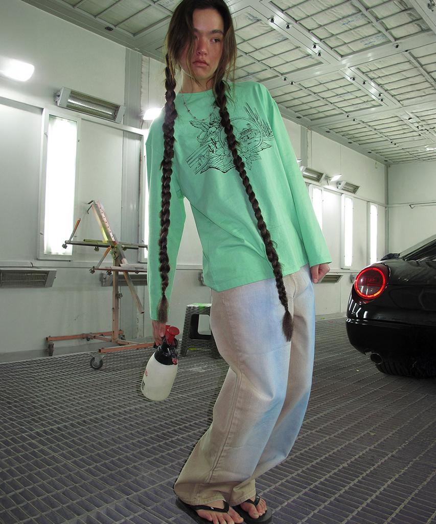 CENTAUR.KR Western Washed Long Sleeve T-Shirt_Mint