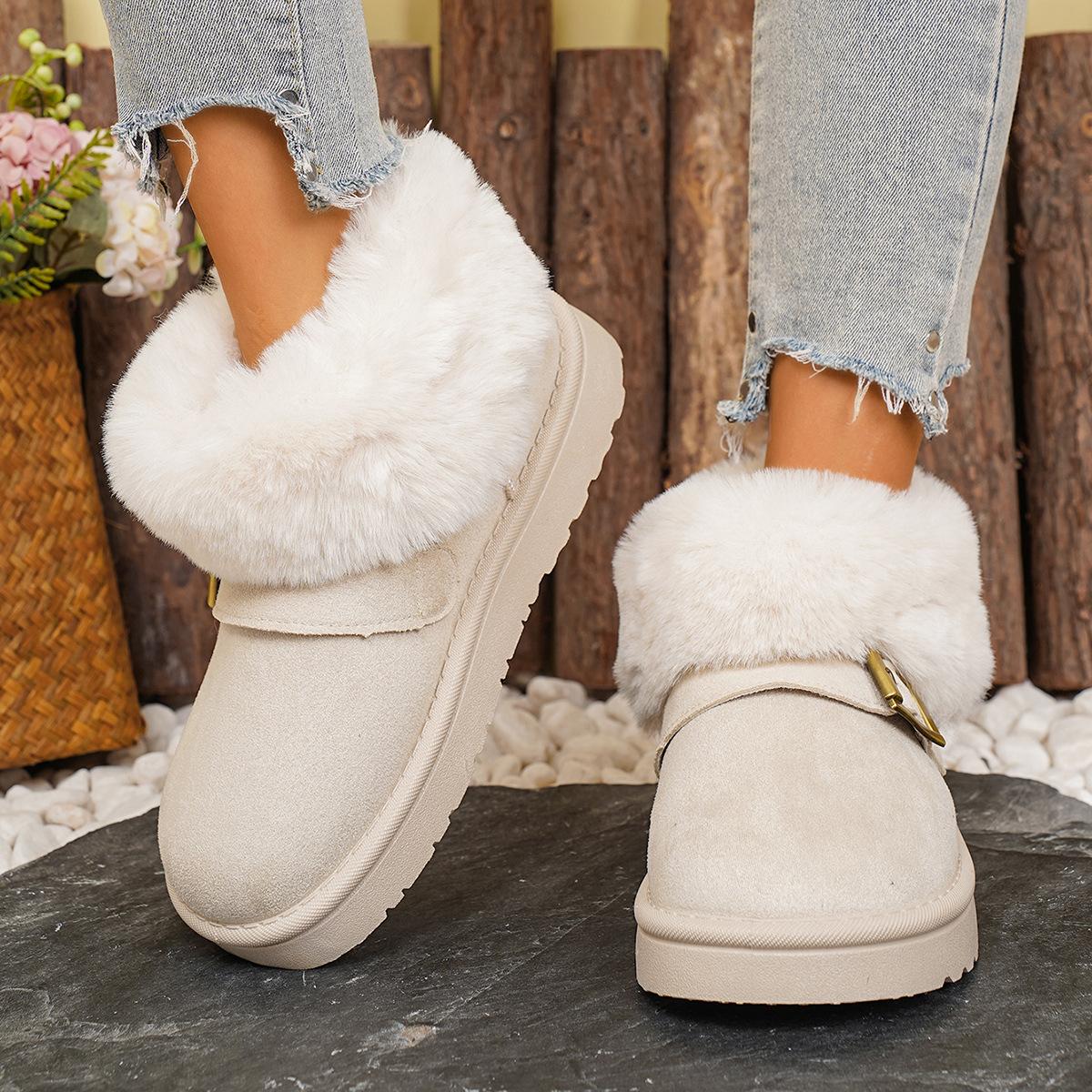 

Осень и зима новая внешнеторговая бархатная утолщенная теплая короткая хлопковая обувь женская трансграничная с ремешком круглый носок на толстой подошве зимние ботинки 42 белый