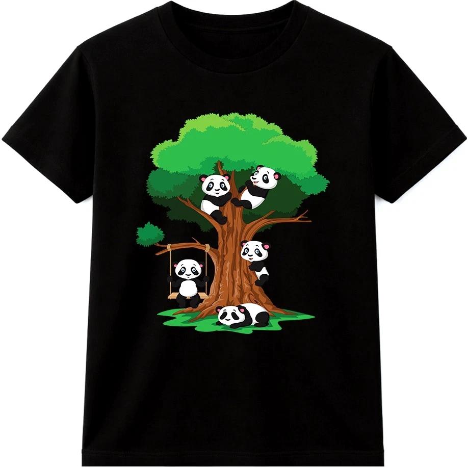 Panda T Shirt Cute Cartoon Animal Tree Graphic Playful Panda Design Tee S