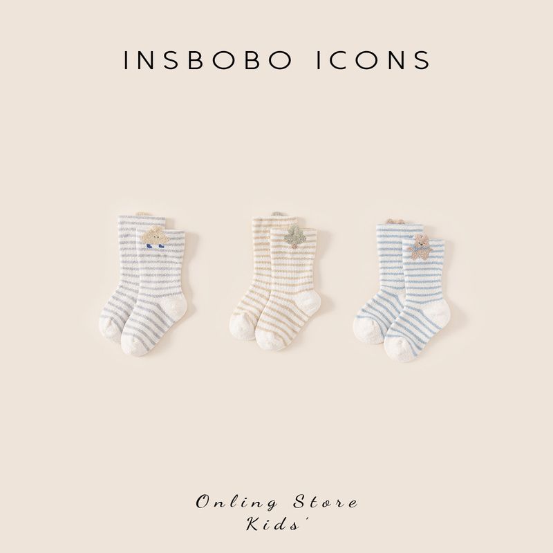 Insbobo Children s Socks 2025 New Style Girls  Winter Mid-Calf Socks Boys  Cute Thickened Autumn and Winter Children s Socks L Sock Size 14-16cm Blue Koala Three-Pair Pack