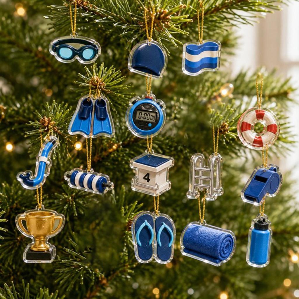 2026 Swimming Themed Christmas Advent Calendar 2D Acrylic Swimming Thing Christmas Tree Pendant Countdown Ornaments