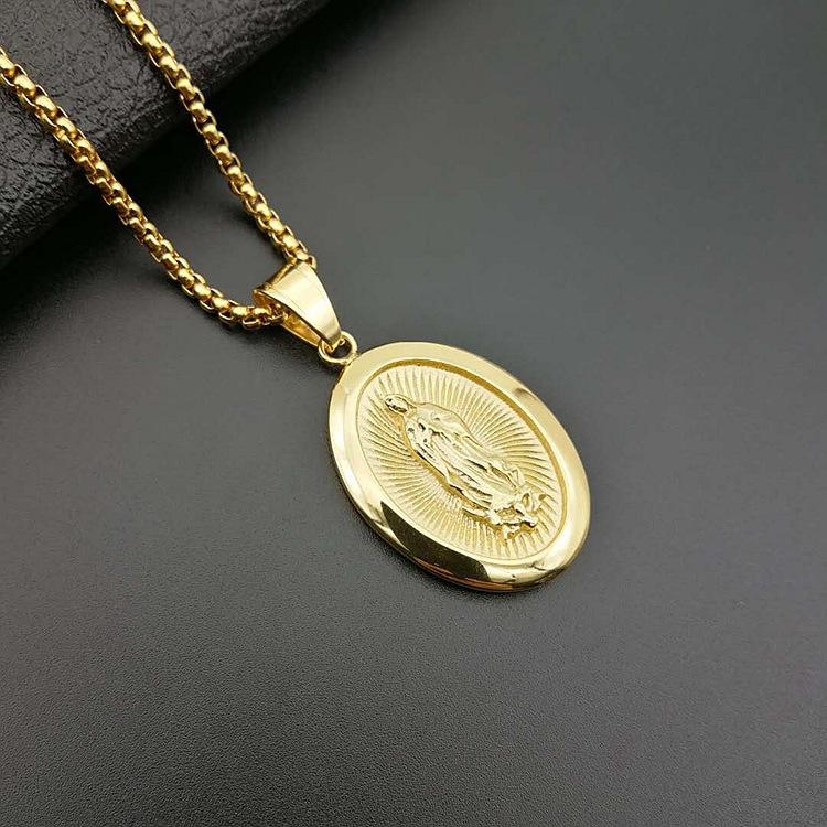 Jungfrau Maria Gebet Anhänger Halsketten Goldfarbe 316L Edelstahl mit Strasssteinen Schmuck für Damen/Herren